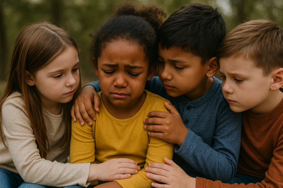 Children comforting each other Children comforting each other